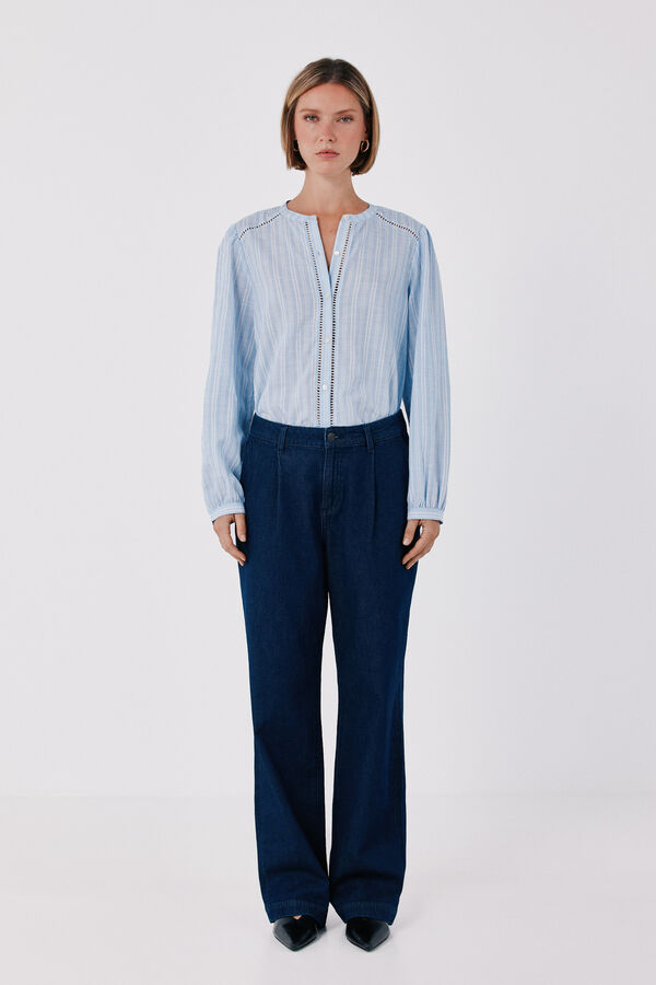Cortefiel Striped openwork blouse Printed blue
