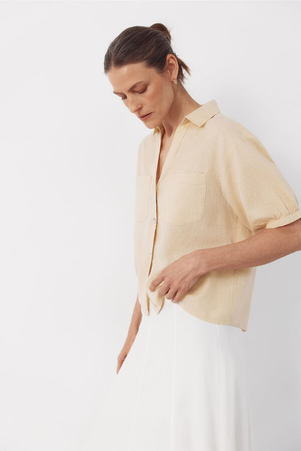 Cortefiel Rustic short sleeve shirt Yellow