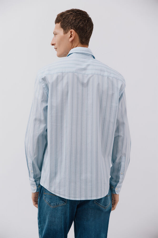 Cortefiel Striped poplin shirt Blue