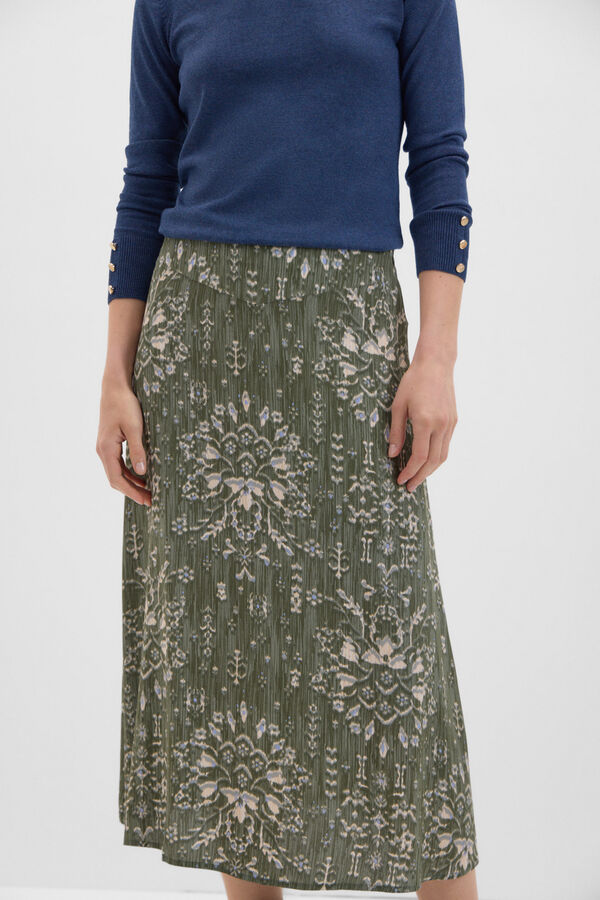 Cortefiel Printed midi skirt Printed green