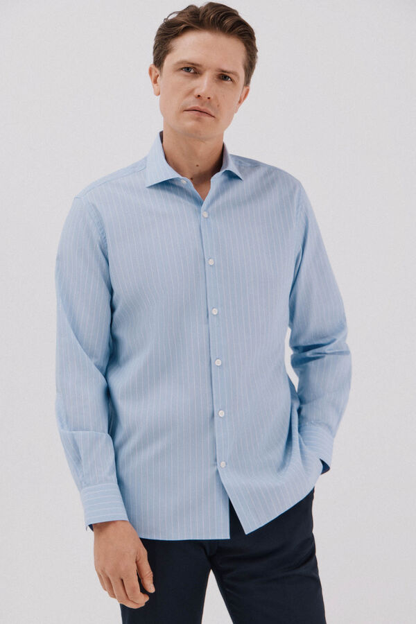 Cortefiel Easy-iron striped dress shirt Blue