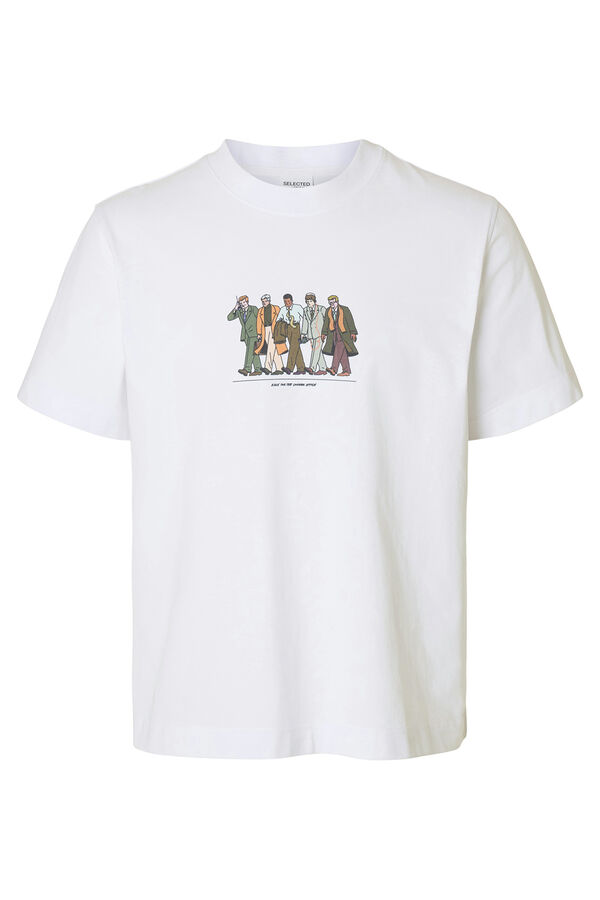 Selected T-shirt manga com estampa 100% algodão orgânico  Branco