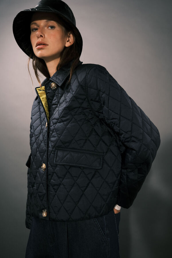 Cortefiel Quilted anorak with buttons Navy
