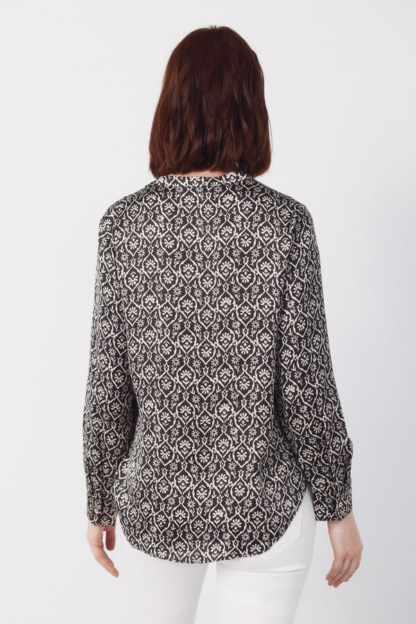 Cortefiel Printed satin mandarin shirt Printed grey