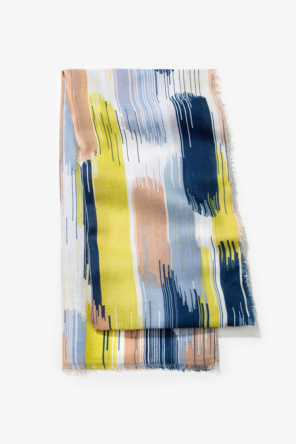 Cortefiel Rectangular Scarf with Graphic Print Blue