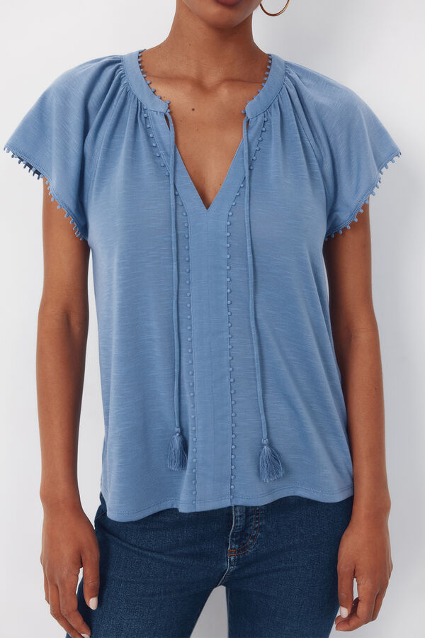 Cortefiel Camiseta fluida pasamanerias Azul