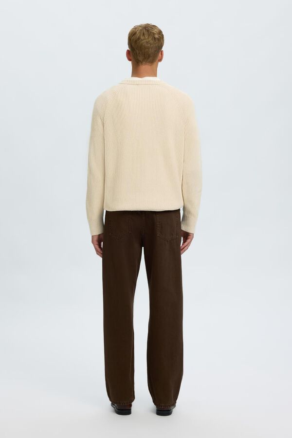 Selected Camisola canelada Relaxed Fit Tostado