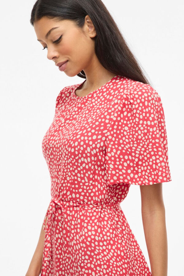 Vila Viscose short sleeve midi dress Printed red