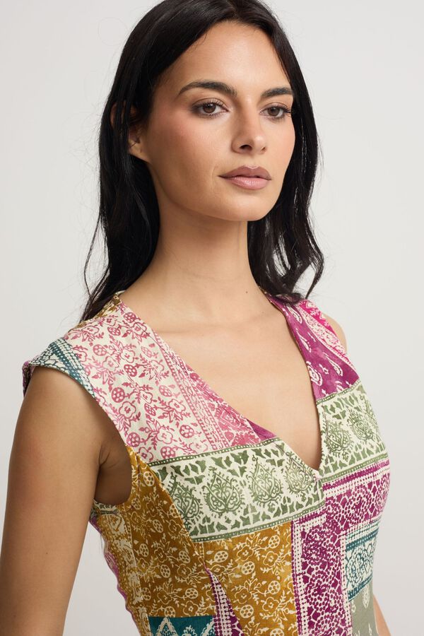 Silbon Vestido midi estampado patchwork Multicolorido