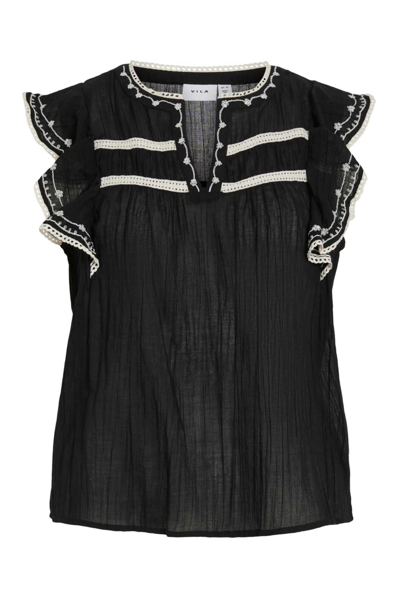 Vila Blusa com bordados em algod&atilde;o org&acirc;nico
