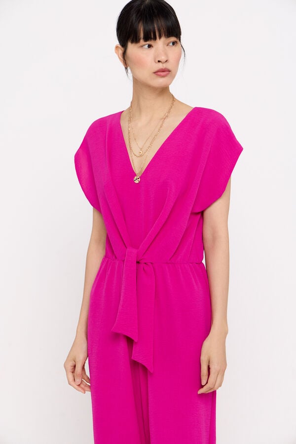 Cortefiel Long knotted jumpsuit Pink
