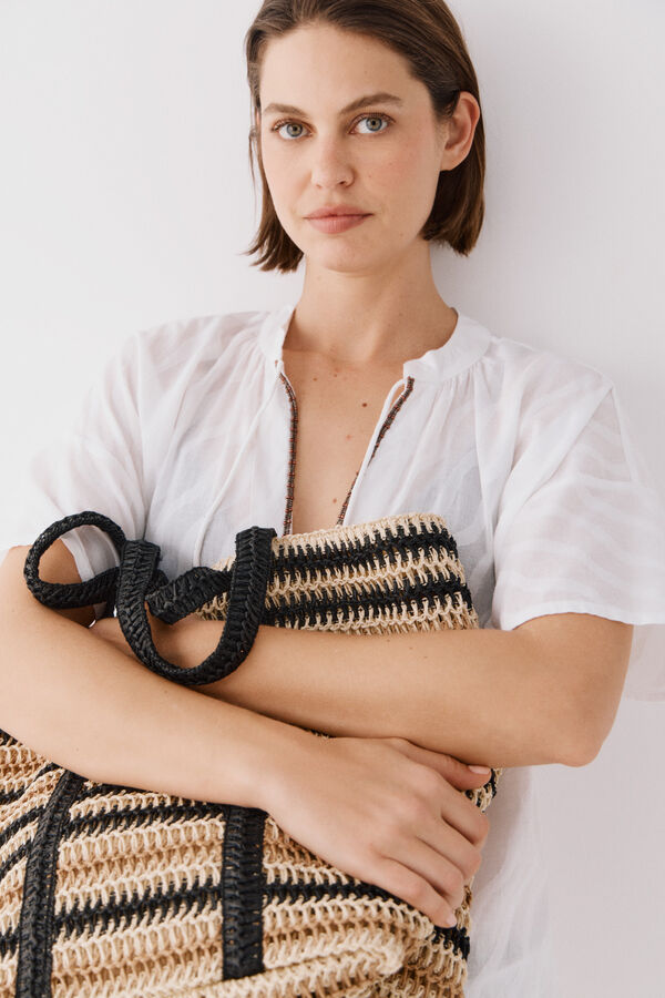 Cortefiel Short embroidered caftan White
