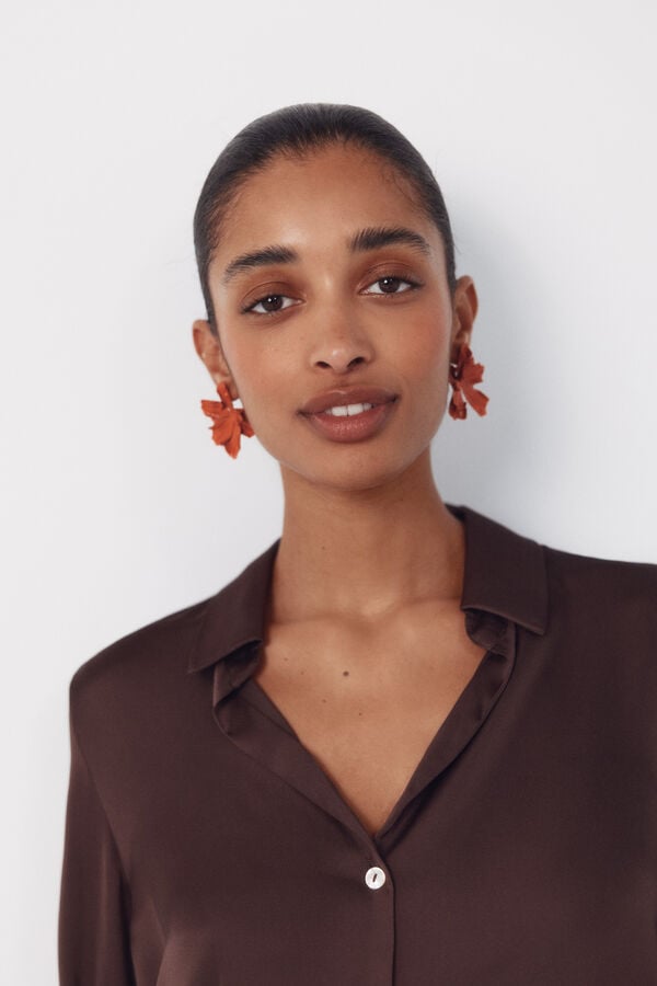 Cortefiel Satin-finish shirt Dark brown