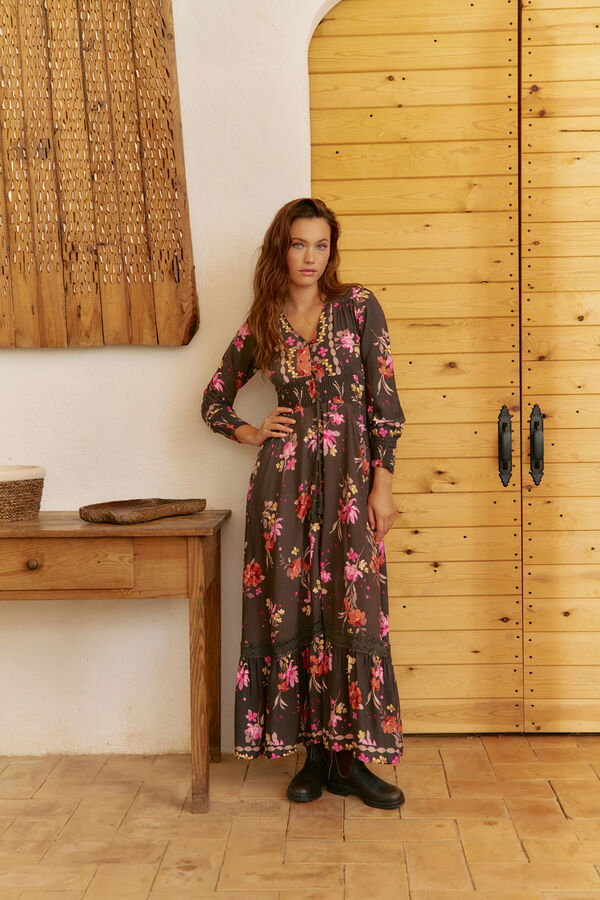 Jaase Vestido longo Sabrina com estampado de monarca Multicolorido