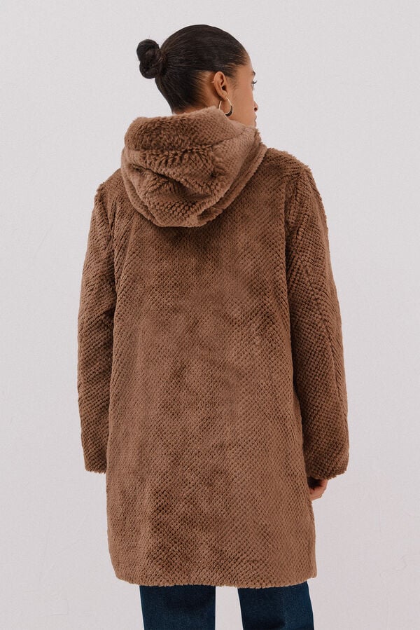 Cortefiel Long reversible faux fur coat Beige