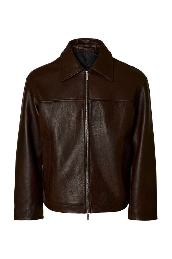 Selected Jaqueta 100% pele Castanho