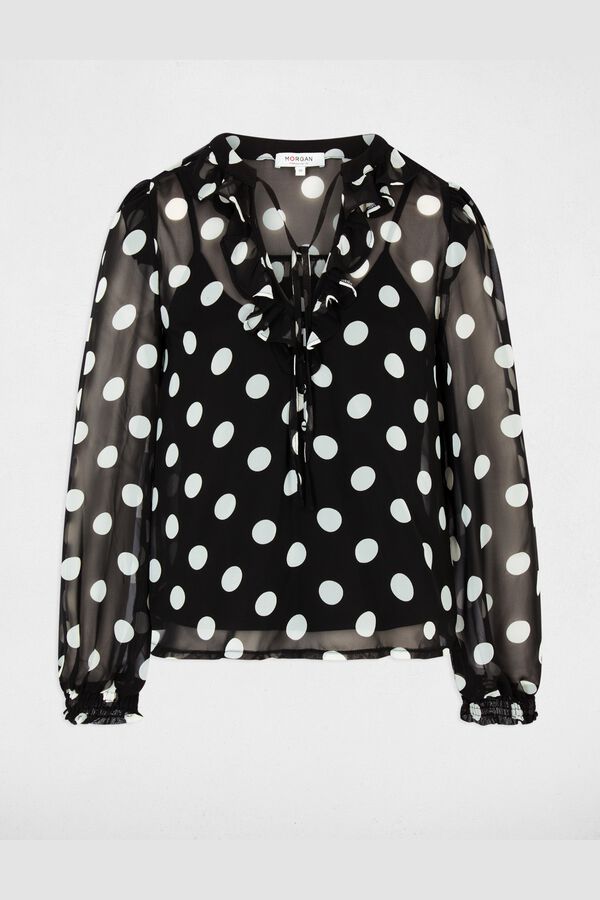 Morgan Blusa em chiffon com gola de la&ccedil;ada Multicolorido