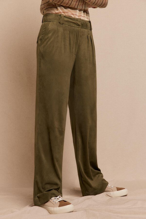 Slowlove Pantalón de pinzas de antelina Verde