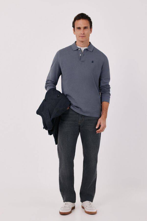 Cortefiel Basic long sleeve polo shirt Grey