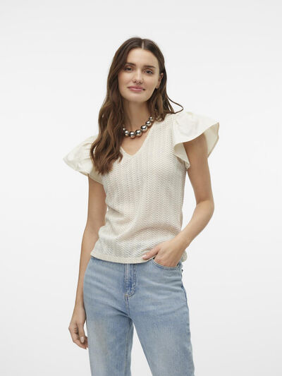 Cortefiel Jersey-knit top with voluminous sleeves Grey