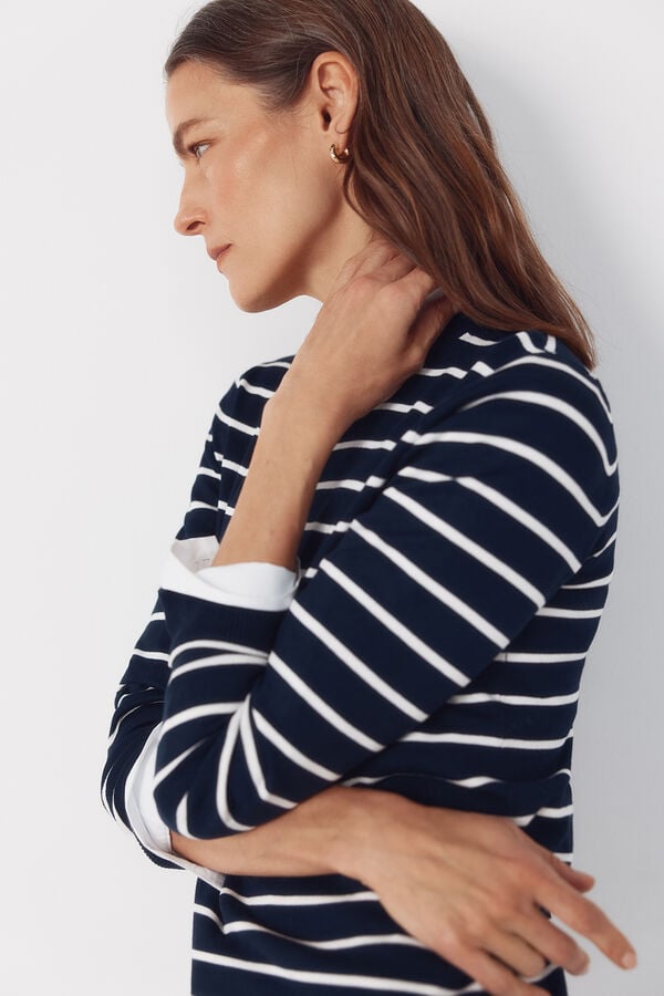 Cortefiel Striped jersey-knit jumper Navy