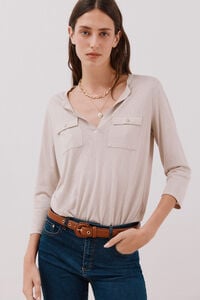 Cortefiel linen effect mandarin collar T-shirt