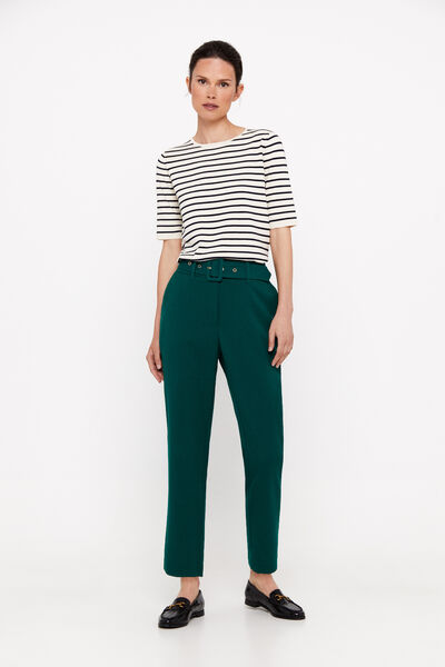 Cortefiel Dress trousers with belt Dark green