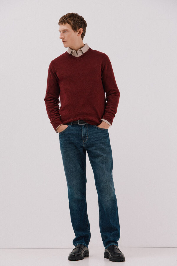 Cortefiel Jersey lana lambswool pico redondo Granate