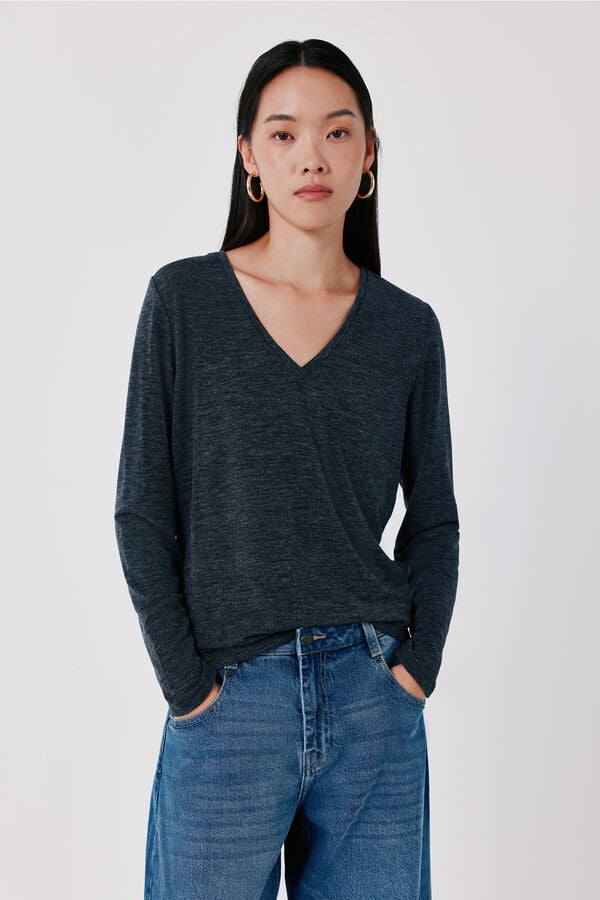 Cortefiel V-neck basic T-shirt Dark grey