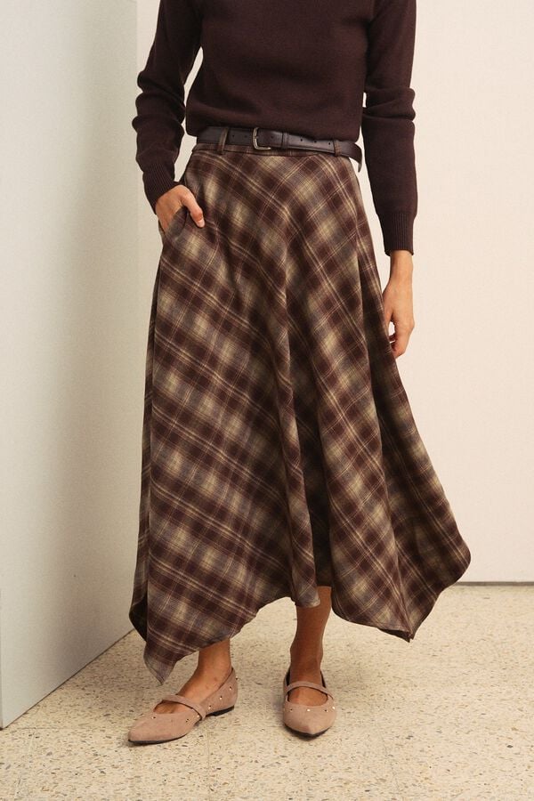 Pol&iacute;n Et Moi Alessia tartan skirt Brown