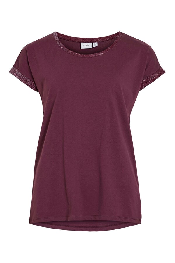 Vila T-shirt de algodão orgânico com manga manga e glitter Roxo