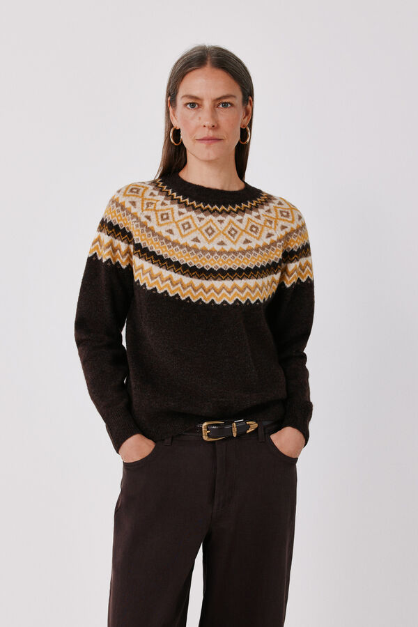 Cortefiel Positional jacquard jumper Dark brown