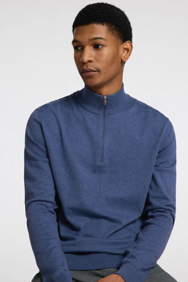 Selected Knitted pullover with half zip 100% cotton Navy