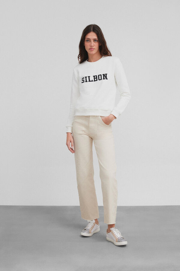 Cortefiel Women's Silbon lettering sweatshirt  White