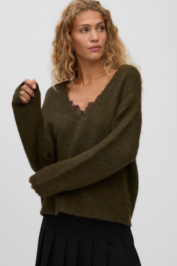 Vero Moda Camisola gola em bico com renda Verde