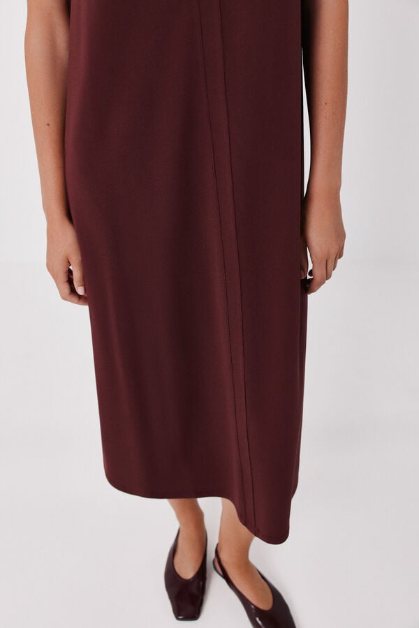 Cortefiel Fluid sleeveless dress Maroon