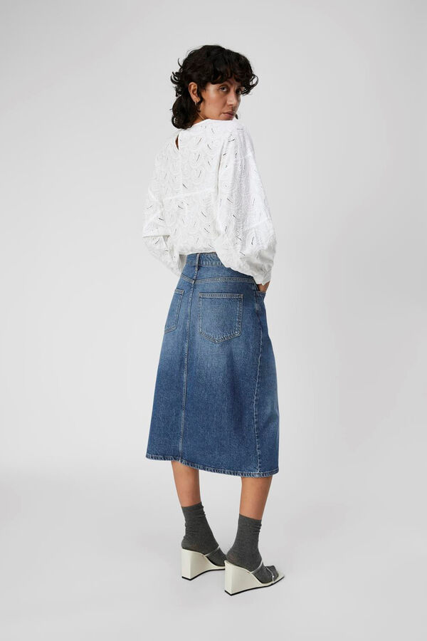 Cortefiel Denim midi skirt with slit Blue