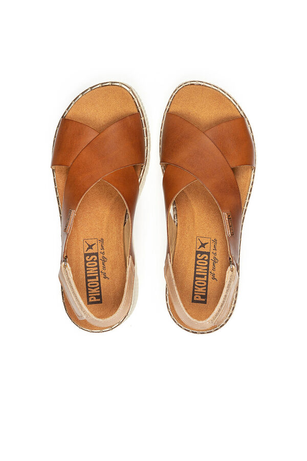 Pikolinos Sand&aacute;lias de cunha com fecho aderente para mulher Castanho