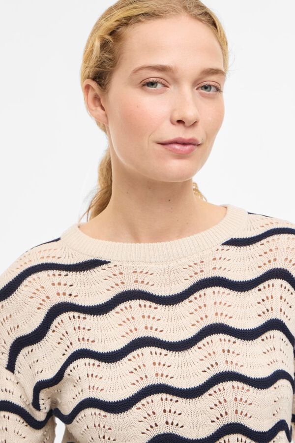 Vila Organic cotton pointelle knit jumper Printed blue