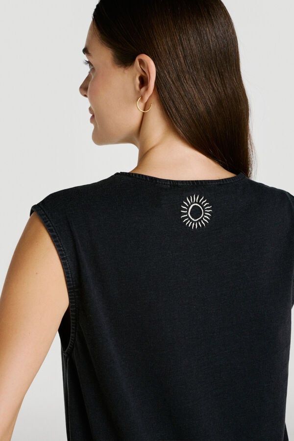Vila Vestido midi em algod&atilde;o org&acirc;nico Preto