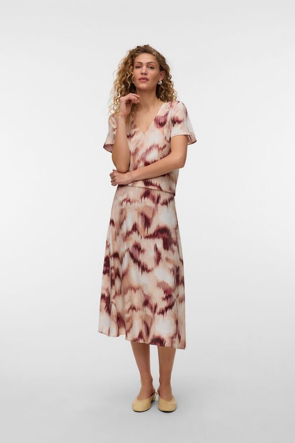 Vero Moda Satin-finish 7/8 skirt Brown