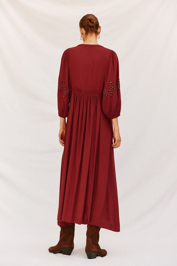 Cortefiel Vestido cuello redondo Granate