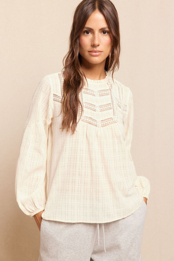 Slowlove Blusa de renda Ecru
