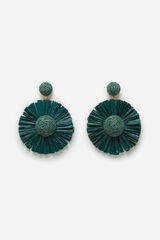 Cortefiel Raffia flower earrings Green