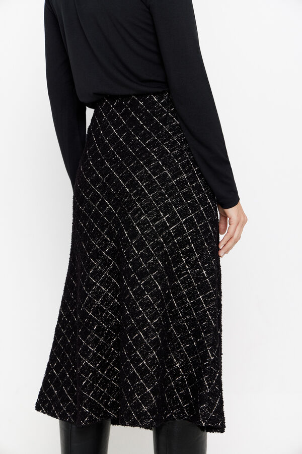 Cortefiel Jersey-knit tweed skirt Black