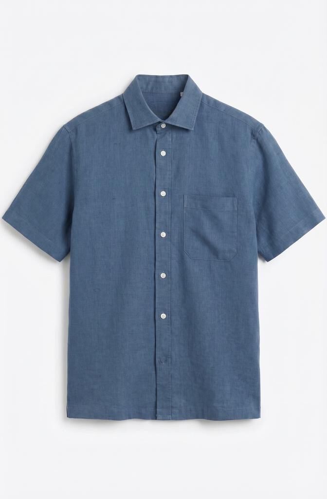 Cortefiel Plain cotton linen short sleeve shirt