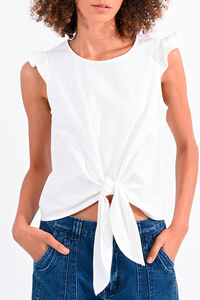 Cortefiel Women's short sleeve top with ruffles and tie detail White