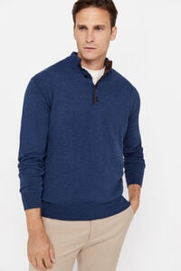 Cortefiel Cotton-silk cashmere high neck jumper with buttons Blue