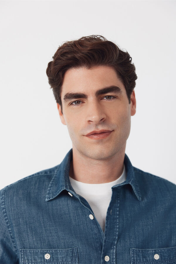 Cortefiel Denim chambray long sleeve shirt Navy