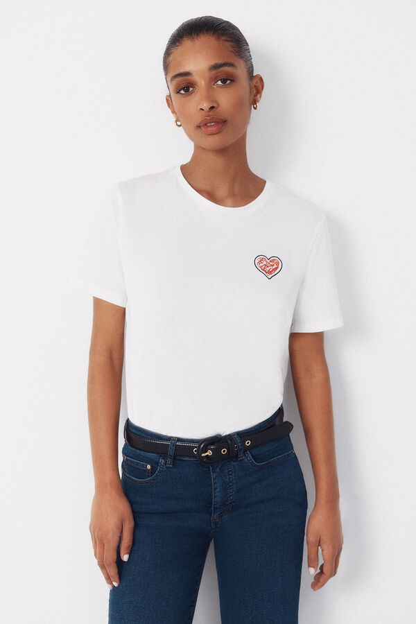 Cortefiel Little hearts t-shirt White